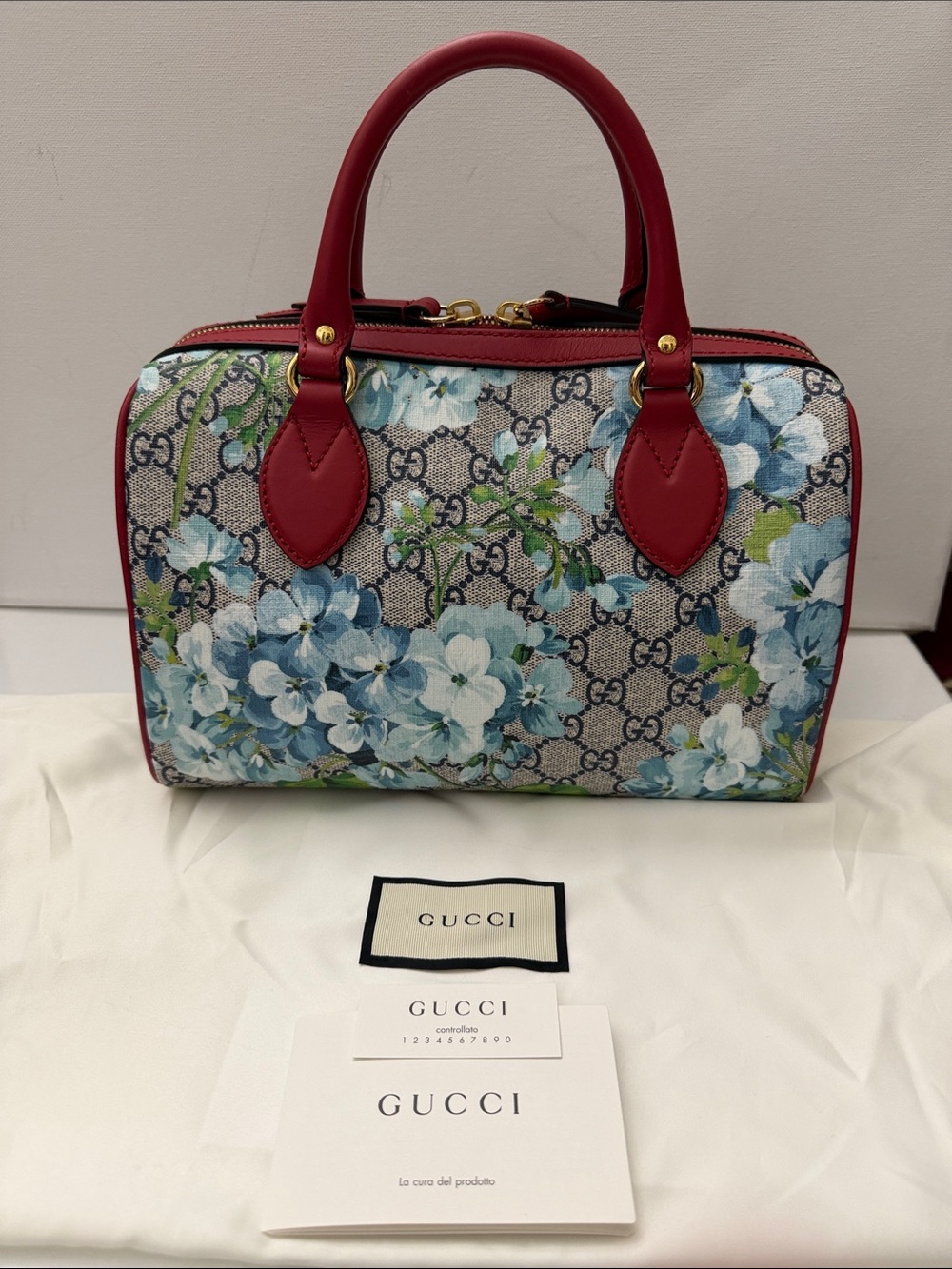Gucci Blue Bloom GG Coated Canvas Small Boston Handbag 546314 - Picture 2 of 15